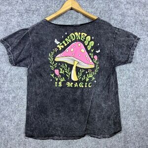 Kindness Is Magic Rebellious One T-Shirt Womens Large Gray Mushroom Acid Wash